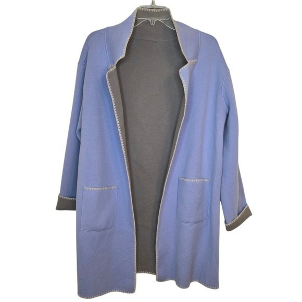 Nic and Zoe Reversible Cool Night Knit Jacket Hyacinth Blue Gray L/XL